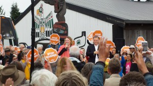 North Island Powell River NDP candidate Rachel Blaney alongside Courtenay-Alberni's Gord Johns