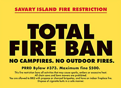 Total fire ban implemented on Savary Island