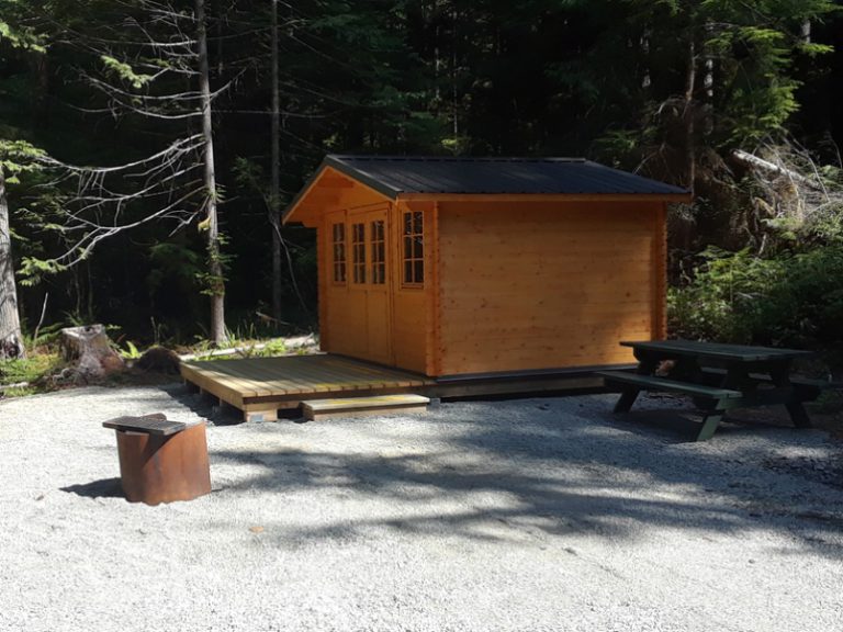 New camping cabin installing at Haywire Bay Regional Park
